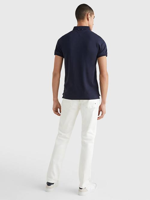 Tommy Hilfiger Half-Zip Interlock Slim Fit Polo Yaka Tişört Erkek Mavi | TH987KWE