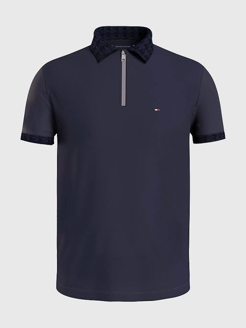 Tommy Hilfiger Half-Zip Interlock Slim Fit Polo Yaka Tişört Erkek Mavi | TH987KWE