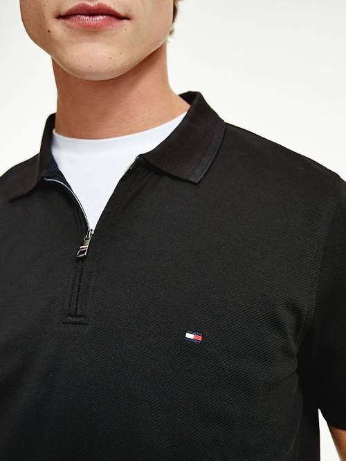 Tommy Hilfiger Half-Zip Mercerised Slim Fit Polo Yaka Tişört Erkek Siyah | TH149QDE