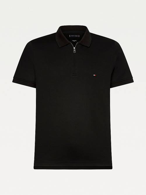 Tommy Hilfiger Half-Zip Mercerised Slim Fit Polo Yaka Tişört Erkek Siyah | TH149QDE