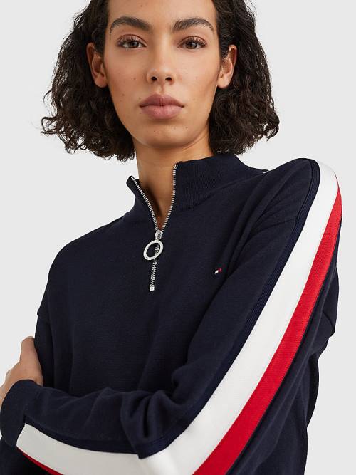 Tommy Hilfiger Half Zip Regular Fit Jumper Kazak Kadın Mavi | TH620DCX