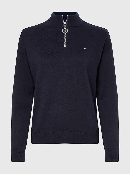 Tommy Hilfiger Half Zip Regular Fit Jumper Kazak Kadın Mavi | TH620DCX