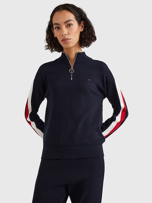 Tommy Hilfiger Half Zip Regular Fit Jumper Kazak Kadın Mavi | TH620DCX