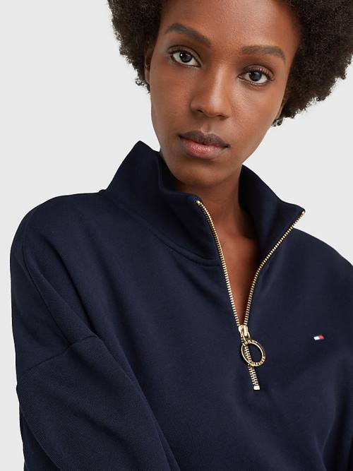 Tommy Hilfiger Half Zip Relaxed Jumper Elbise Kadın Mavi | TH195CZJ