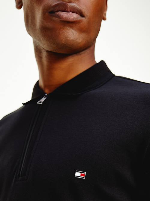 Tommy Hilfiger Half-Zip Slim Fit Long Sleeve Polo Yaka Tişört Erkek Siyah | TH794KPO