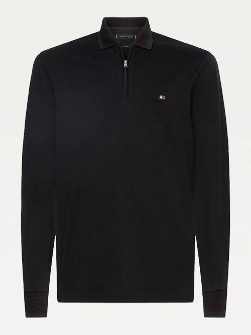 Tommy Hilfiger Half-Zip Slim Fit Long Sleeve Polo Yaka Tişört Erkek Siyah | TH794KPO