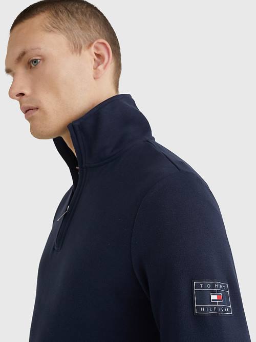 Tommy Hilfiger Half-Zip Sweatshirt Erkek Mavi | TH463KEN