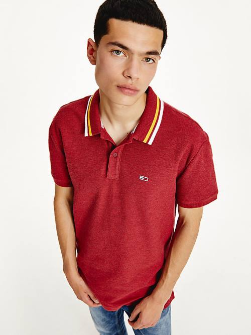 Tommy Hilfiger Heathered Knit Tipped Collar Polo Yaka Tişört Erkek Kırmızı | TH124BCH