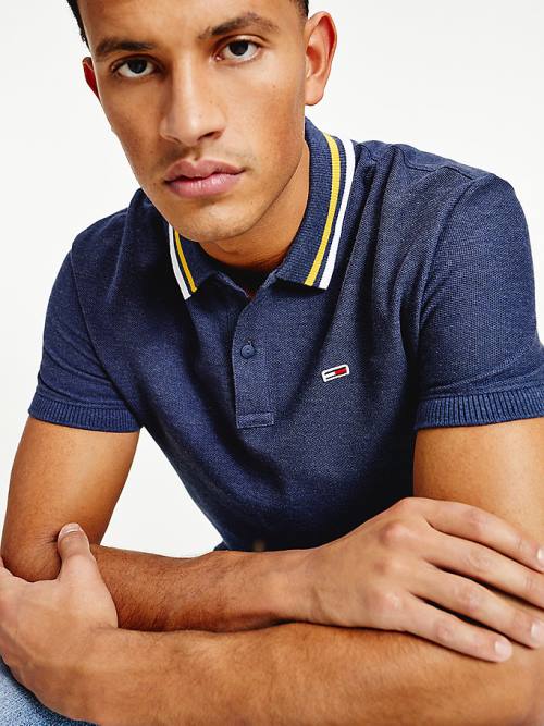 Tommy Hilfiger Heathered Knit Tipped Collar Polo Yaka Tişört Erkek Mavi | TH264JZE