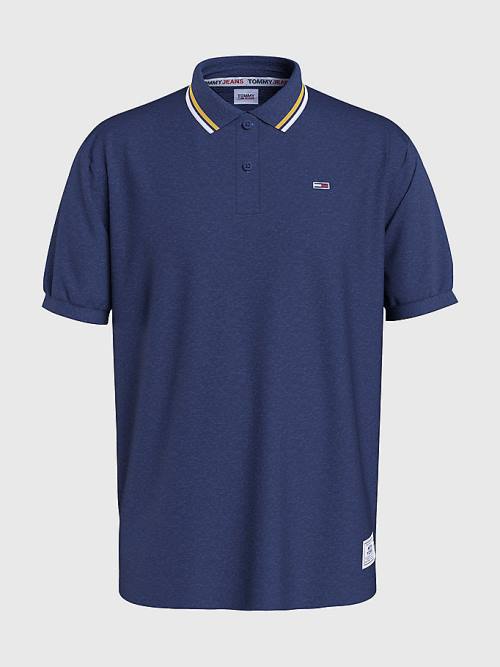 Tommy Hilfiger Heathered Knit Tipped Collar Polo Yaka Tişört Erkek Mavi | TH264JZE