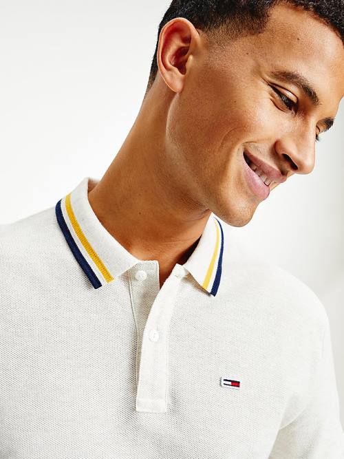 Tommy Hilfiger Heathered Knit Tipped Collar Polo Yaka Tişört Erkek Beyaz | TH325YGJ