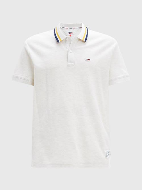 Tommy Hilfiger Heathered Knit Tipped Collar Polo Yaka Tişört Erkek Beyaz | TH325YGJ