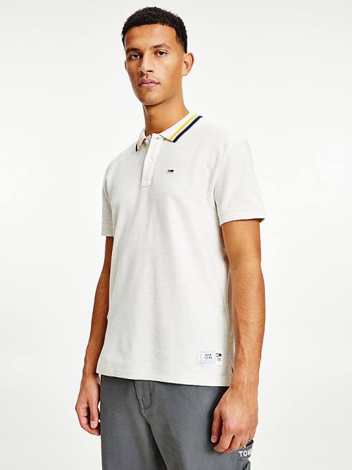 Tommy Hilfiger Heathered Knit Tipped Collar Polo Yaka Tişört Erkek Beyaz | TH325YGJ