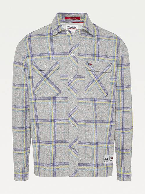 Tommy Hilfiger Heathered Organic Pamuklu Check Overshirt Gömlek Erkek Mavi | TH814PRA