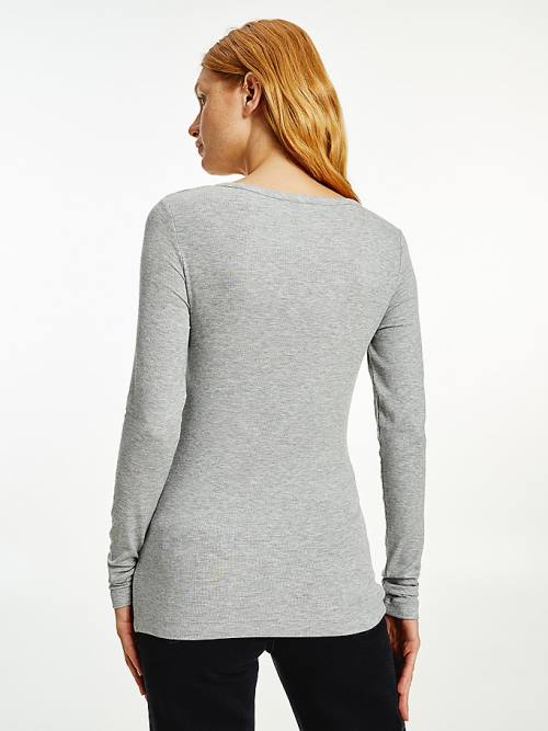 Tommy Hilfiger Henley Long Sleeve Extra Slim Tişört Kadın Gri | TH736NBC