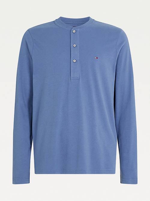 Tommy Hilfiger Henley Long Sleeve Organic Pamuklu Tişört Erkek Mavi | TH274COV