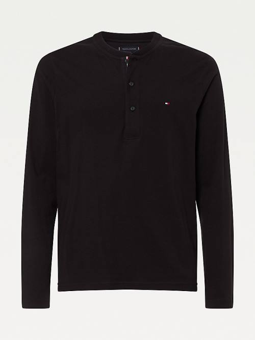 Tommy Hilfiger Henley Long Sleeve Organic Pamuklu Tişört Erkek Siyah | TH984POJ