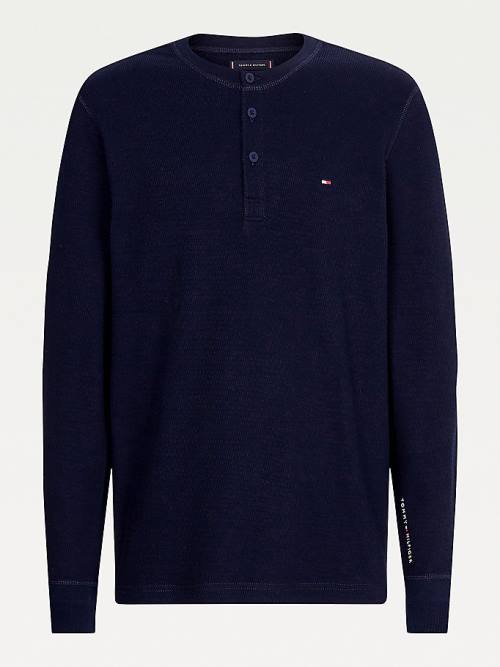 Tommy Hilfiger Henley Long Sleeve Relaxed Fit Tişört Erkek Mavi | TH178MYF