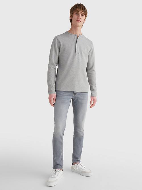 Tommy Hilfiger Henley Neck Long Sleeve Tişört Erkek Gri | TH674KYB