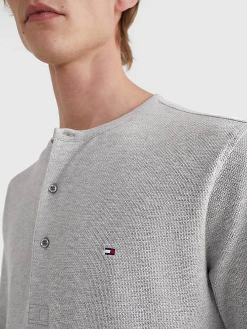 Tommy Hilfiger Henley Neck Long Sleeve Tişört Erkek Gri | TH674KYB