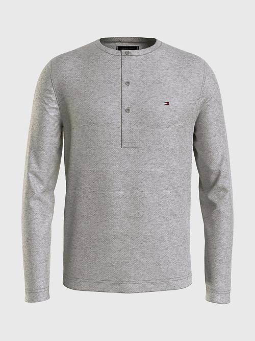 Tommy Hilfiger Henley Neck Long Sleeve Tişört Erkek Gri | TH674KYB