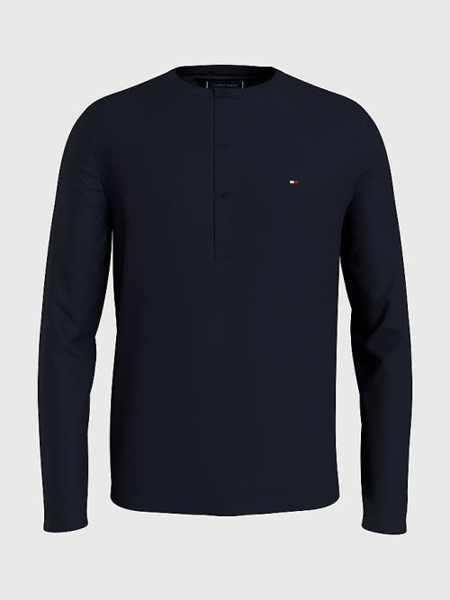 Tommy Hilfiger Henley Neck Long Sleeve Tişört Erkek Mavi | TH769UIP