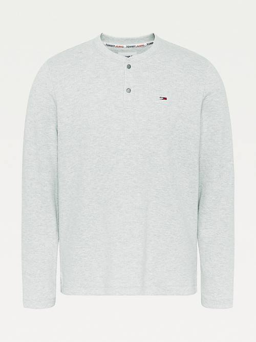 Tommy Hilfiger Henley Neck Long Sleeve Tişört Erkek Gri | TH852JOH