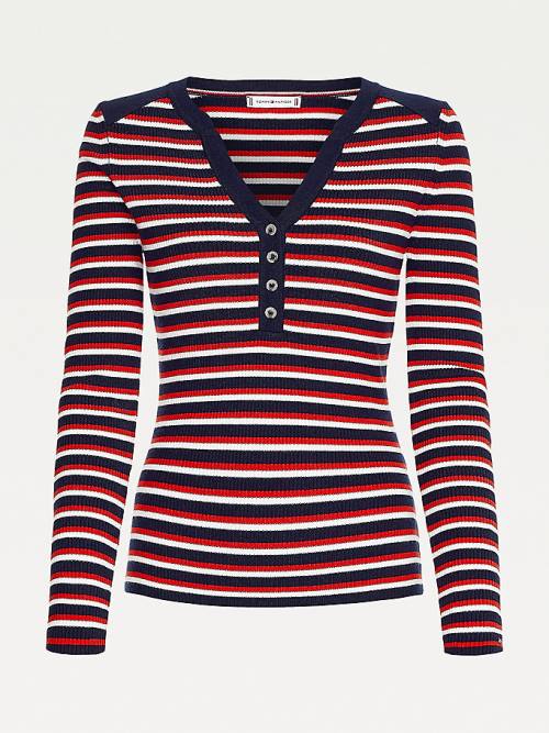 Tommy Hilfiger Henley Ribbed Wool Blend Jumper Kazak Kadın Kırmızı | TH340ASL