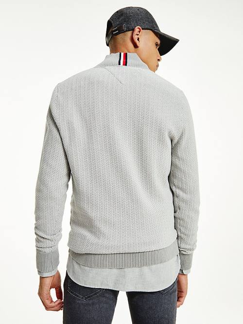 Tommy Hilfiger Herringbone Knit Half-Zip Jumper Kazak Erkek Gri | TH657BCE