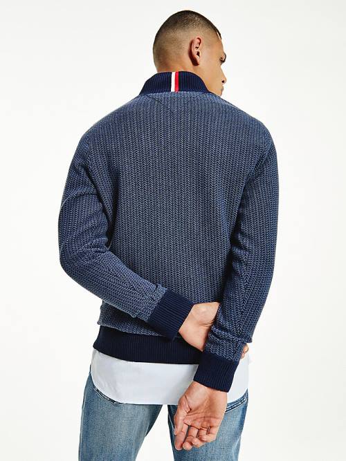 Tommy Hilfiger Herringbone Knit Half-Zip Jumper Kazak Erkek Mavi | TH794ZDU