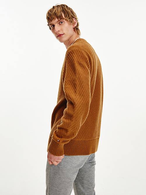 Tommy Hilfiger Herringbone Weave Relaxed Fit Jumper Kazak Erkek Kahverengi | TH412CGO