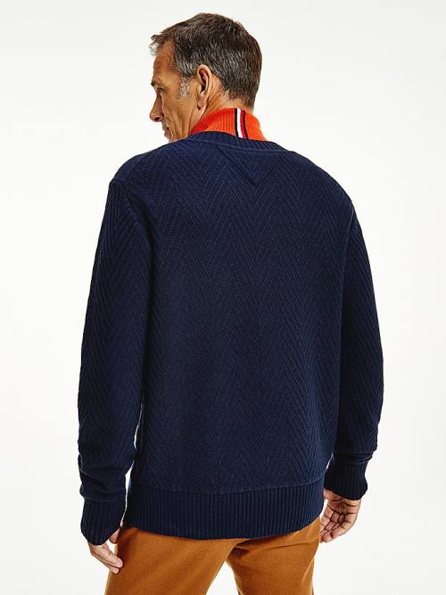 Tommy Hilfiger Herringbone Weave Relaxed Fit Jumper Kazak Erkek Mavi | TH743RTP