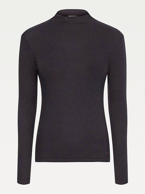 Tommy Hilfiger High Neck Skinny Fit Modal Jumper Tişört Kadın Siyah | TH403IKO