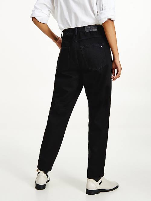 Tommy Hilfiger High Rise Mom Tapered Relaxed Black Elasticated Belli Jean Pantolon Kadın Siyah | TH709TLN