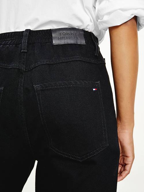 Tommy Hilfiger High Rise Mom Tapered Relaxed Black Elasticated Belli Jean Pantolon Kadın Siyah | TH709TLN