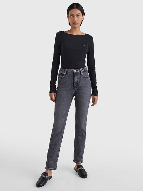 Tommy Hilfiger High Rise Slim Black Jean Pantolon Kadın Denim | TH713SNY