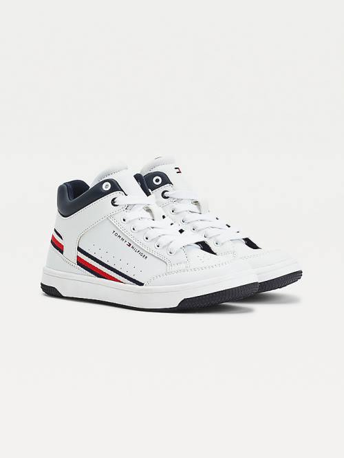 Tommy Hilfiger High-Top Dantel-Up Spor Ayakkabı Erkek Çocuk Beyaz | TH361YPI