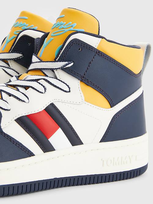 Tommy Hilfiger High-Top Deri Retro Basketball Spor Ayakkabı Erkek Mavi | TH362CPW