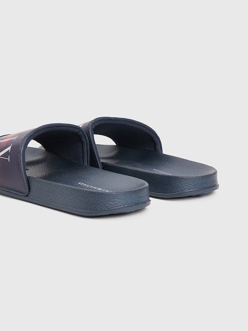 Tommy Hilfiger Holographic Logo Pool Slides Sandalet Erkek Çocuk Mavi | TH629VKR