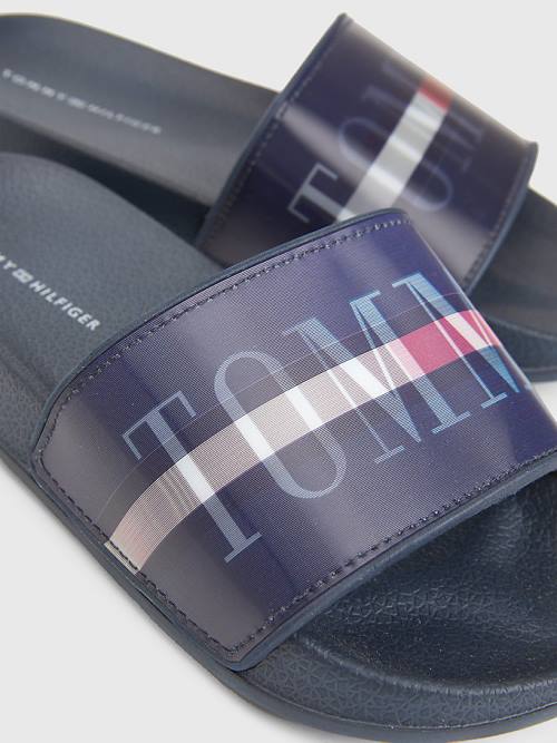 Tommy Hilfiger Holographic Logo Pool Slides Sandalet Erkek Çocuk Mavi | TH629VKR