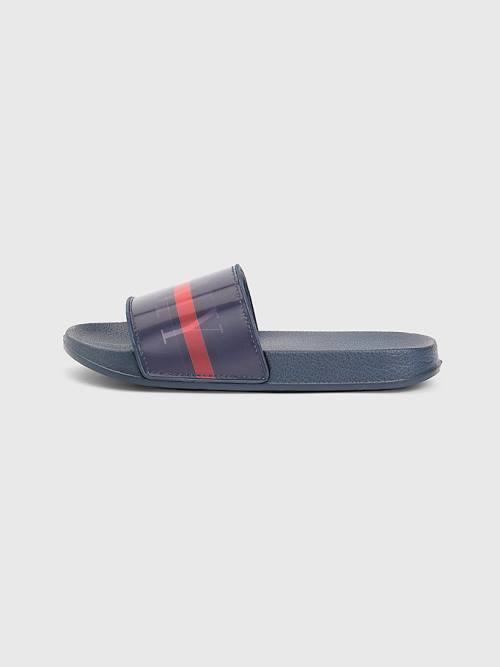 Tommy Hilfiger Holographic Logo Pool Slides Sandalet Erkek Çocuk Mavi | TH629VKR