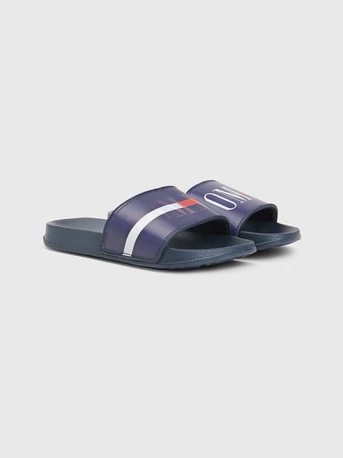 Tommy Hilfiger Holographic Logo Pool Slides Sandalet Erkek Çocuk Mavi | TH629VKR