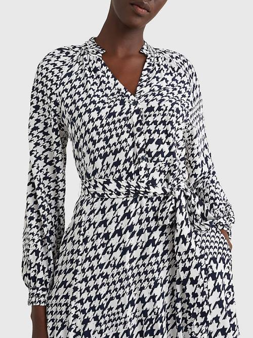 Tommy Hilfiger Houndstooth Relaxed Fit Midi Elbise Kadın Mavi | TH867TDL