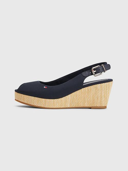 Tommy Hilfiger Iconic Arkası Açık Espadril Wedges Sandalet Kadın Mavi | TH025ITL