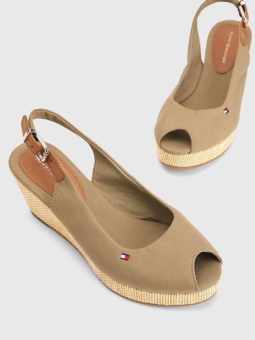 Tommy Hilfiger Iconic Arkası Açık Espadril Wedges Sandalet Kadın Kahverengi | TH075AOP