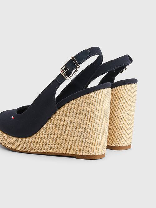 Tommy Hilfiger Iconic Arkası Açık Espadril High Heel Wedges Sandalet Kadın Mavi | TH102YZN