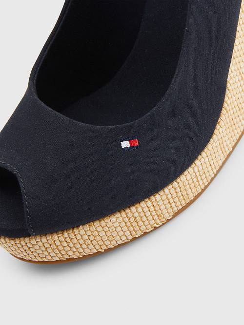 Tommy Hilfiger Iconic Arkası Açık Espadril High Heel Wedges Sandalet Kadın Mavi | TH102YZN