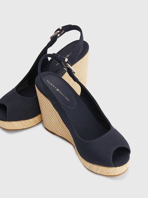 Tommy Hilfiger Iconic Arkası Açık Espadril High Heel Wedges Sandalet Kadın Mavi | TH102YZN