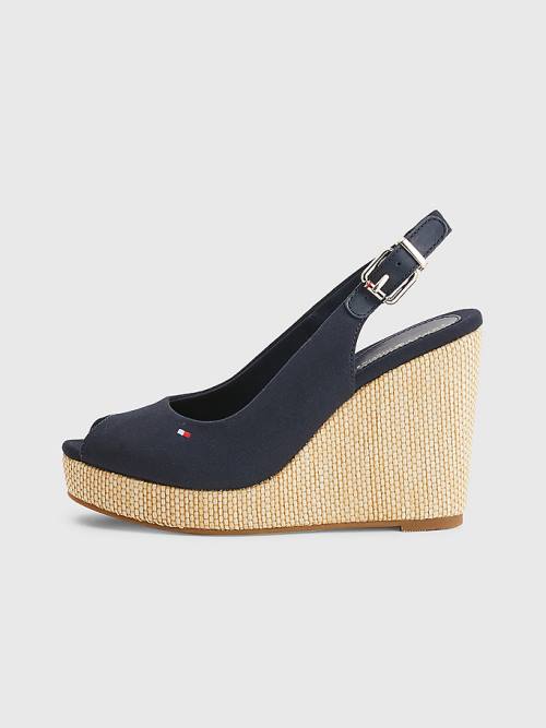 Tommy Hilfiger Iconic Arkası Açık Espadril High Heel Wedges Sandalet Kadın Mavi | TH102YZN