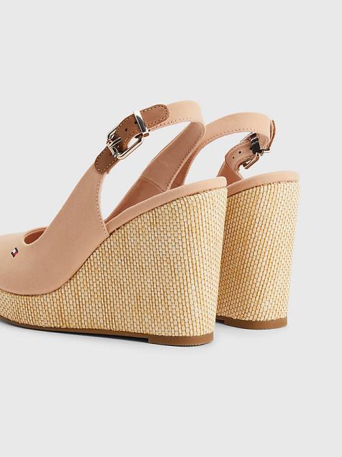 Tommy Hilfiger Iconic Arkası Açık Espadril High Heel Wedges Sandalet Kadın Bej Rengi | TH259HWN